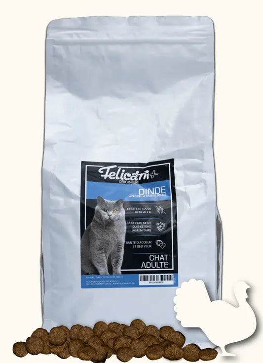 ** CHAT ADULTE, ANTIBOULES DE POILS, DINDE Felicani+